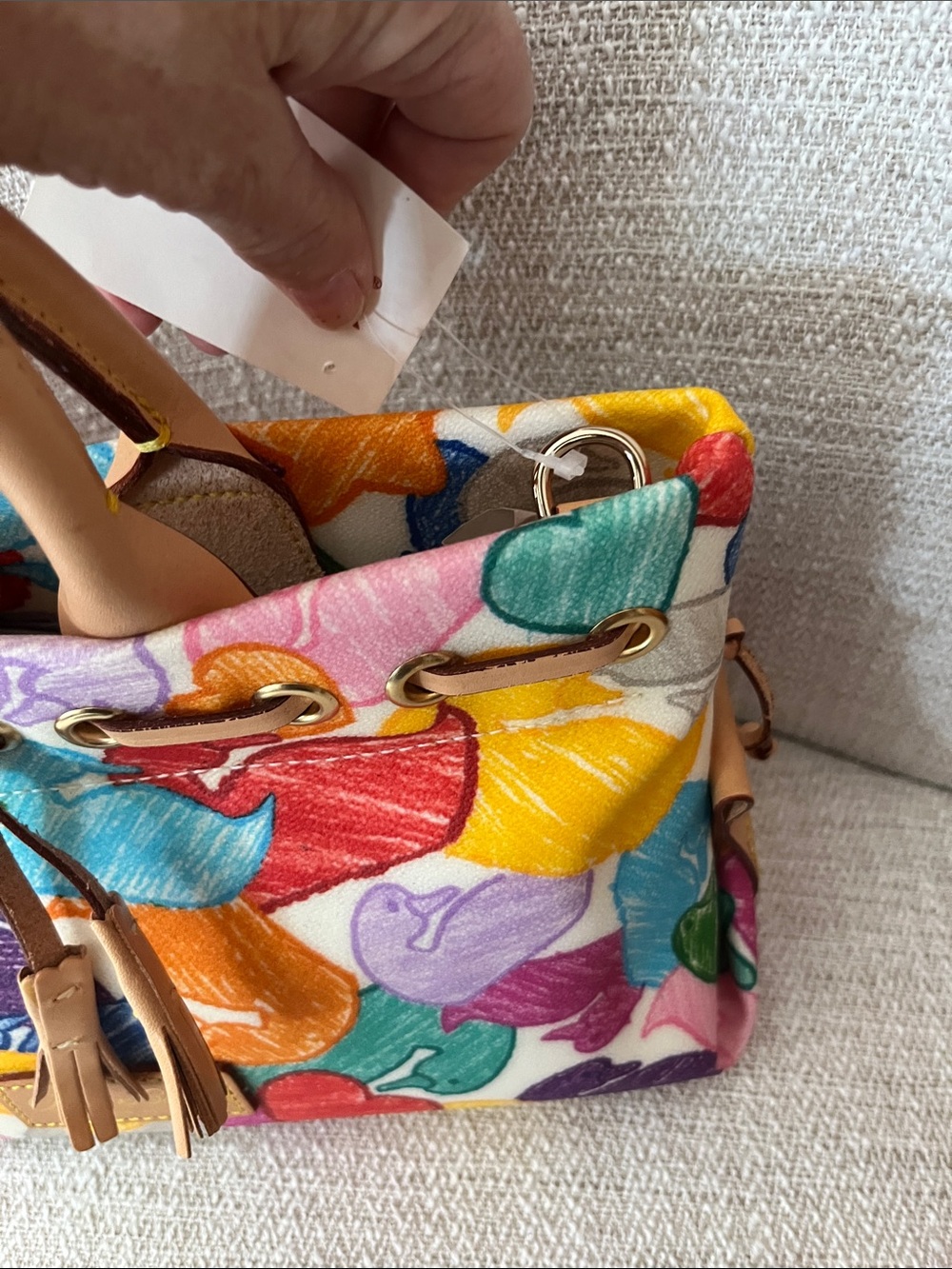 NWT Dooney & Bourke Multicolor Wonder Duck Satchel with Tan Leather Trim - Picture 6 of 11